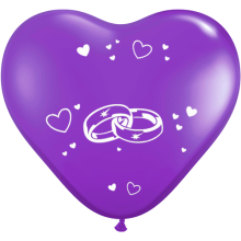 Herzballons bedrucken "Hochzeitsballons mit Ringe, Namen & Datum" Ø 25 cm - Ballondruck -, Farbe Ballon: Violett (Druck 1-farbig)