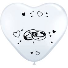Herzluftballons bedrucken - Ja! Ringe & Datum, Farbe Ballon: Weiß (Druck 1-farbig)