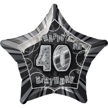 Folienballon Stern Schwarz Schillernd - Happy Birthday - Freie Zahlwahl, Zahl: 40