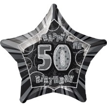 Folienballon Stern Schwarz Schillernd - Happy Birthday - Freie Zahlwahl, Zahl: 50
