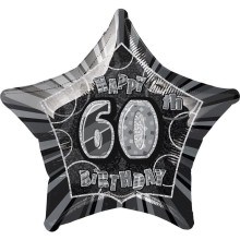 Folienballon Stern Schwarz Schillernd - Happy Birthday - Freie Zahlwahl, Zahl: 60