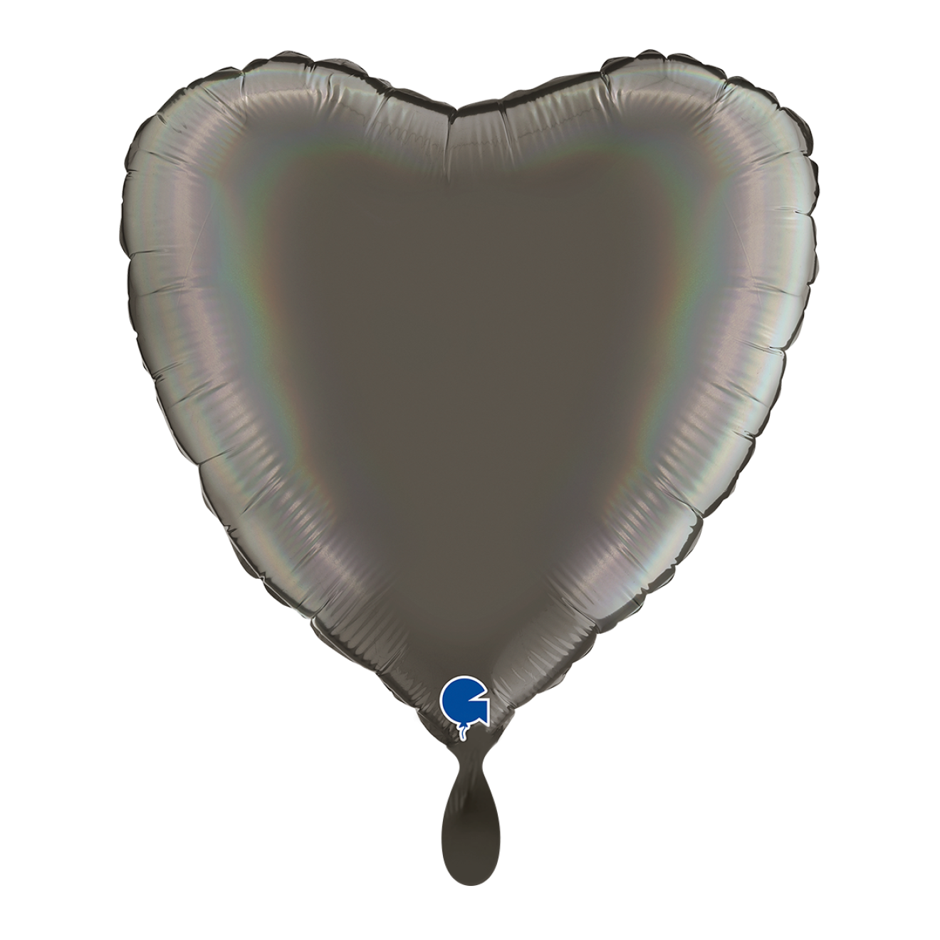 1 Balloon - Heart - Rainbow Holographic Platinum Grey