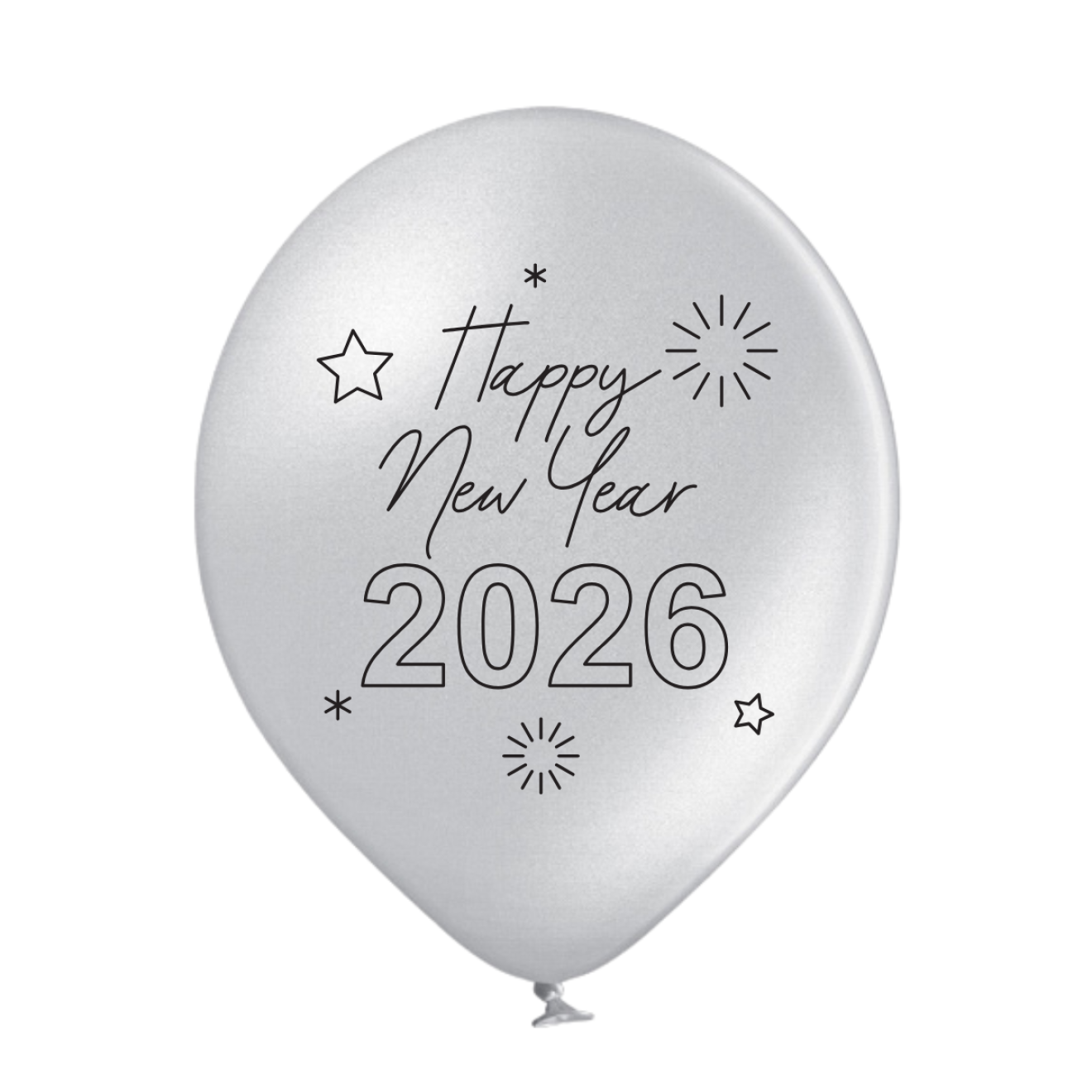 6 Luftballons Silvester: 2026 -V2 - Silber - Metallic