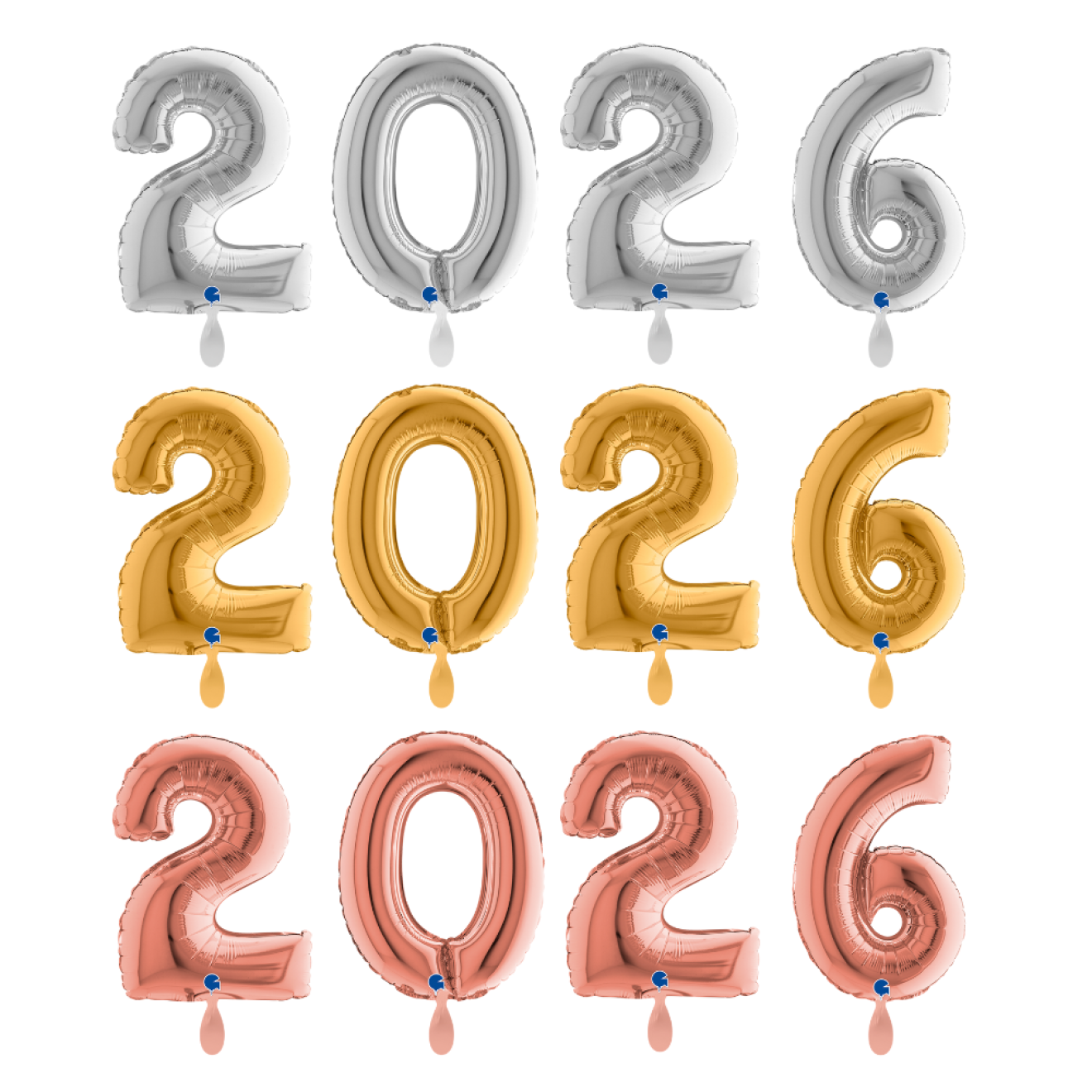 Folienballon Set Silvester: 2026 - Freie Farbauswahl 36-40 cm