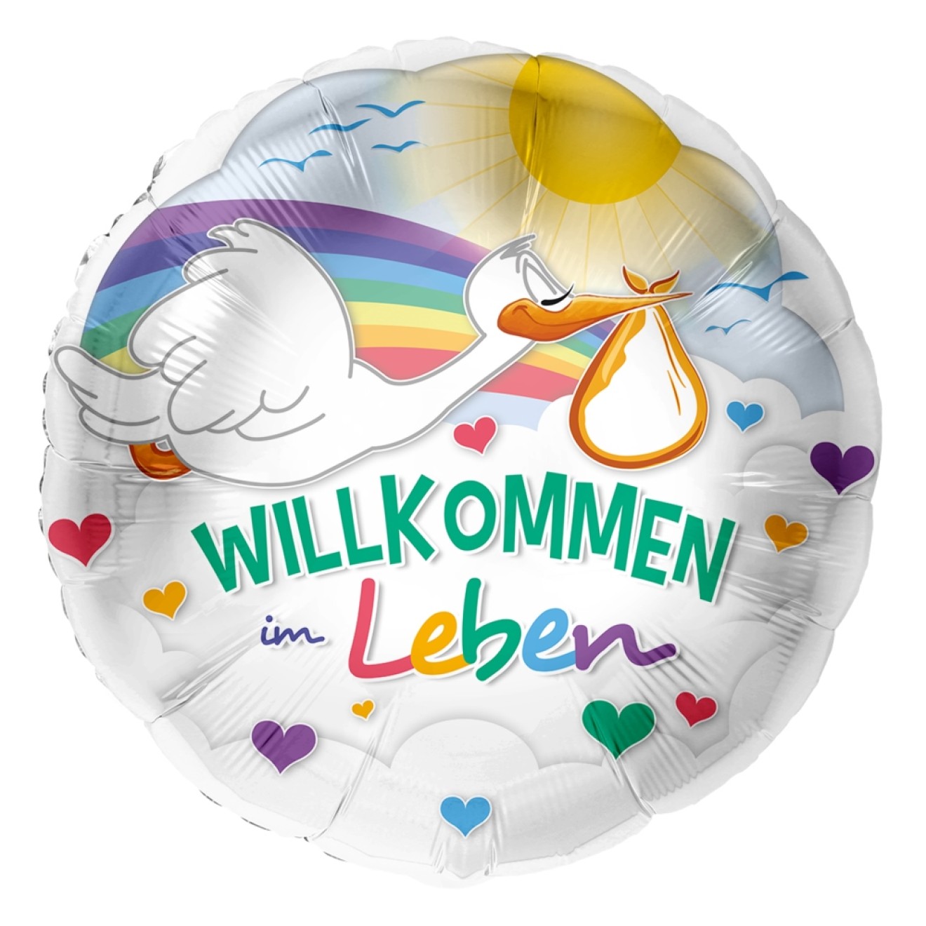 Folienballons Geburt Willkommen Im Leben (Storch) Ø 45 cm