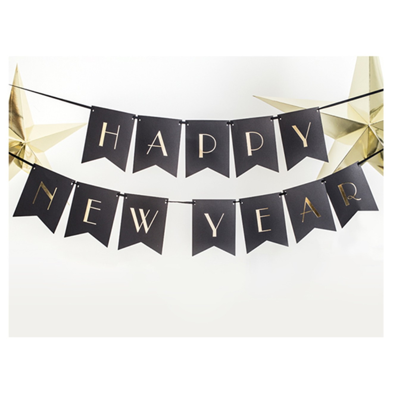 Girlande Silvester - Happy New Year - Schwarz & Gold