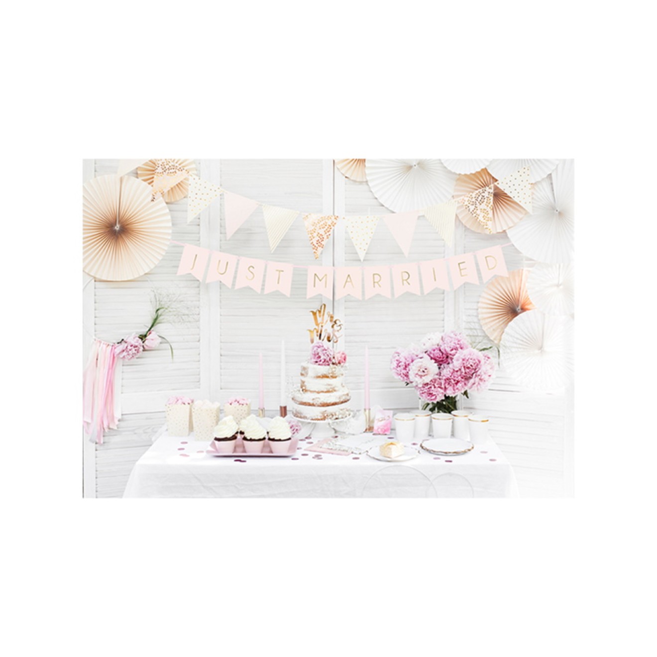 Papiergirlande - Just Married - Rosa