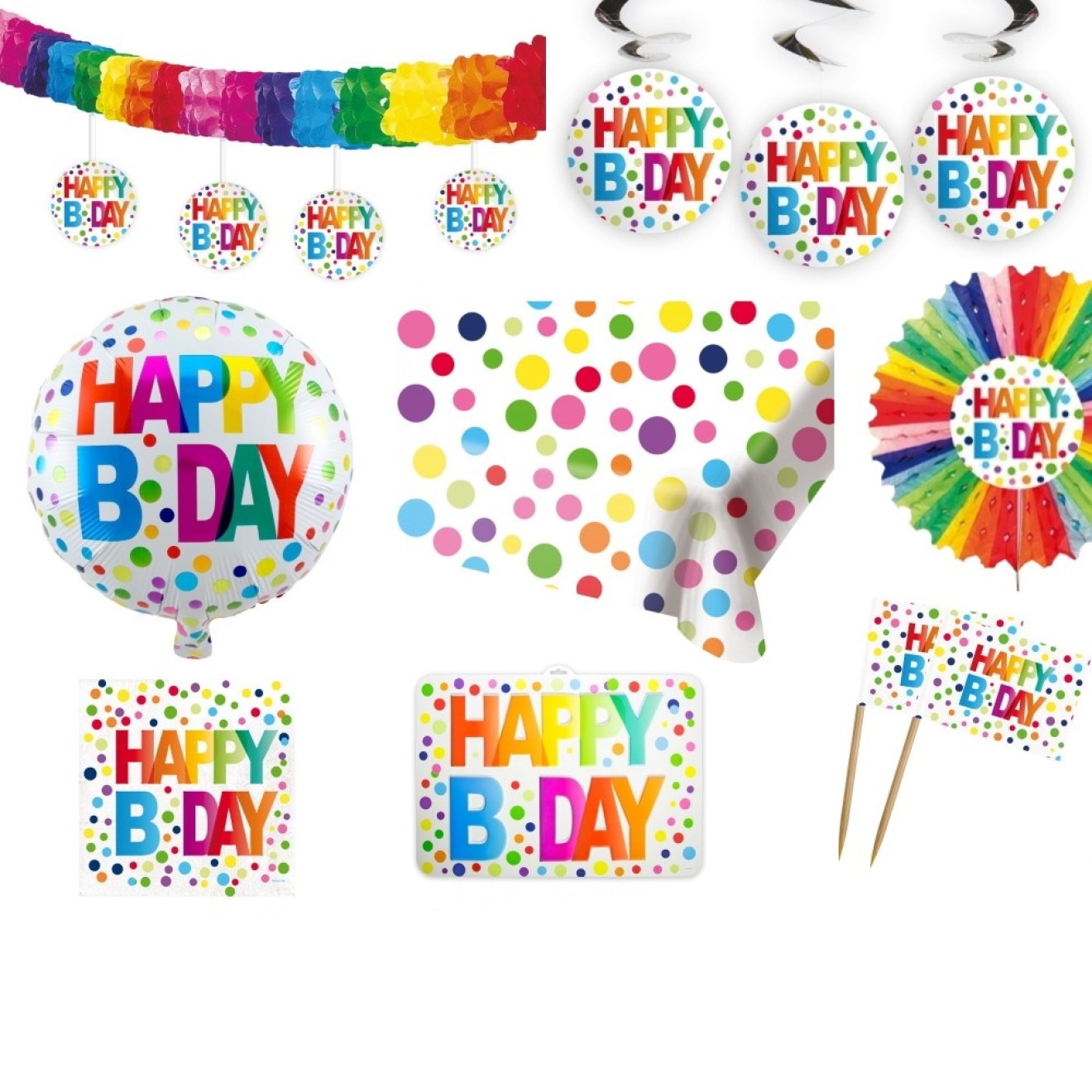 Dekofächer Geburtstag Happy Birthday Bunt Gepunktet Ø 45 cm
