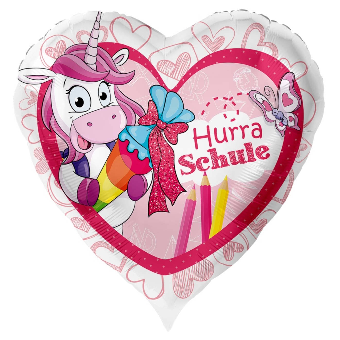 Folienballons Schulanfang - Hurra Schule (Einhorn) Ø 45 cm