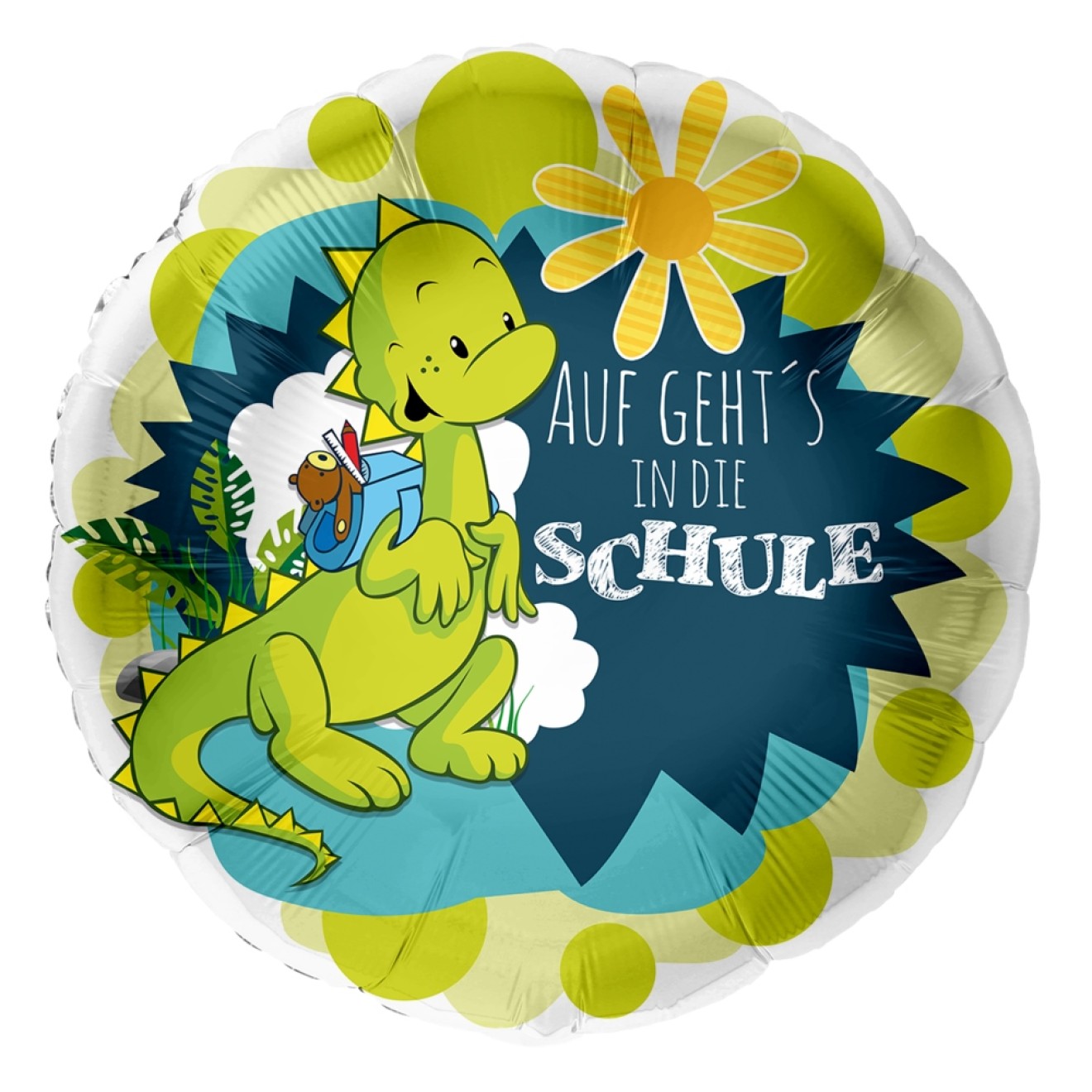 Folienballons Schulanfang - Auf Geht's In Die Schule (Dino) Ø 45 cm