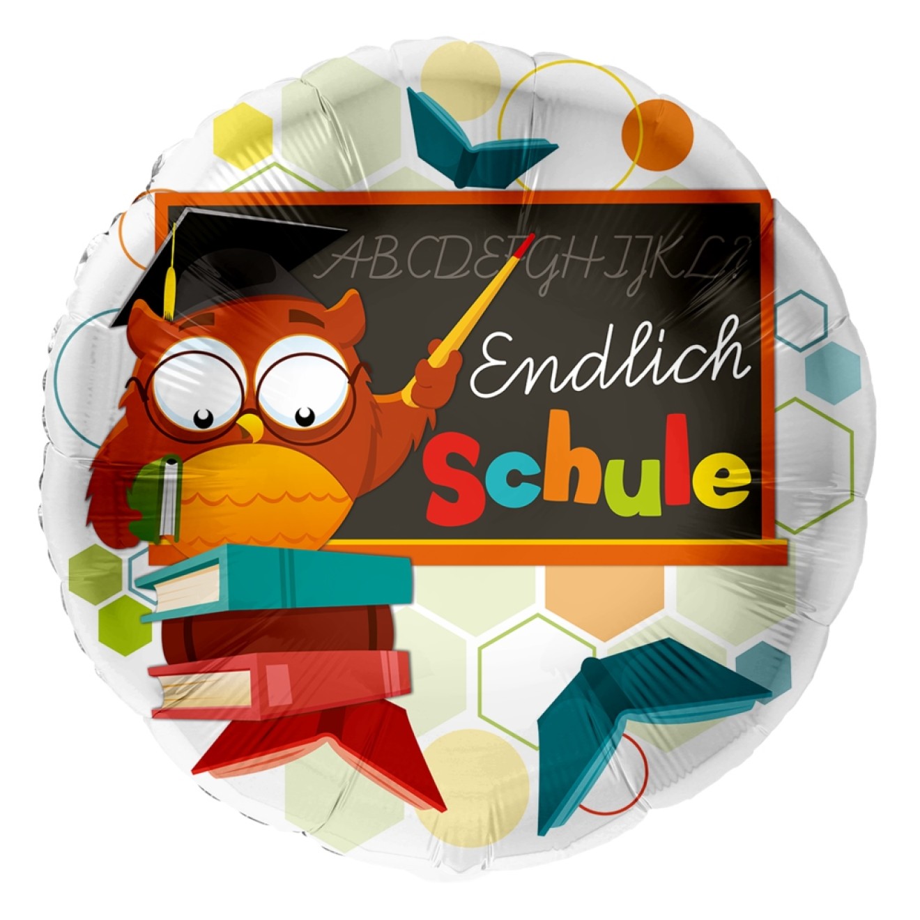 Folienballons Schulanfang - Endlich Schule (Eule) Ø 45 cm