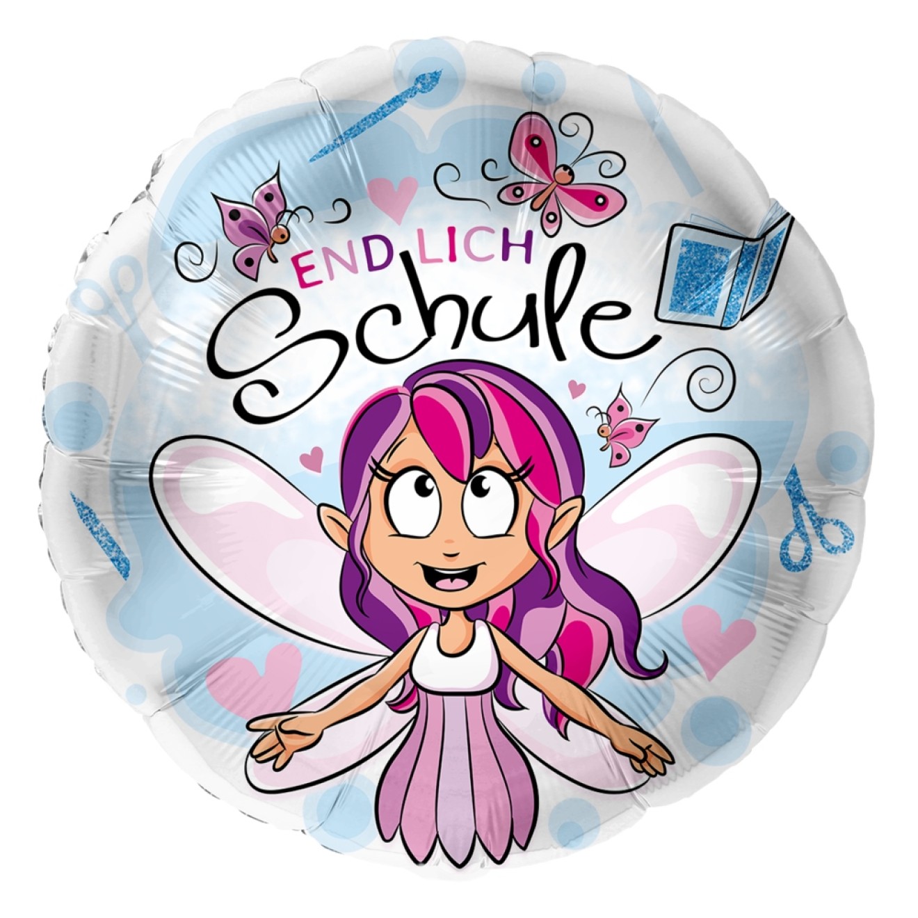 Folienballons Schulanfang - Endlich Schule (Fee) Ø 45 cm