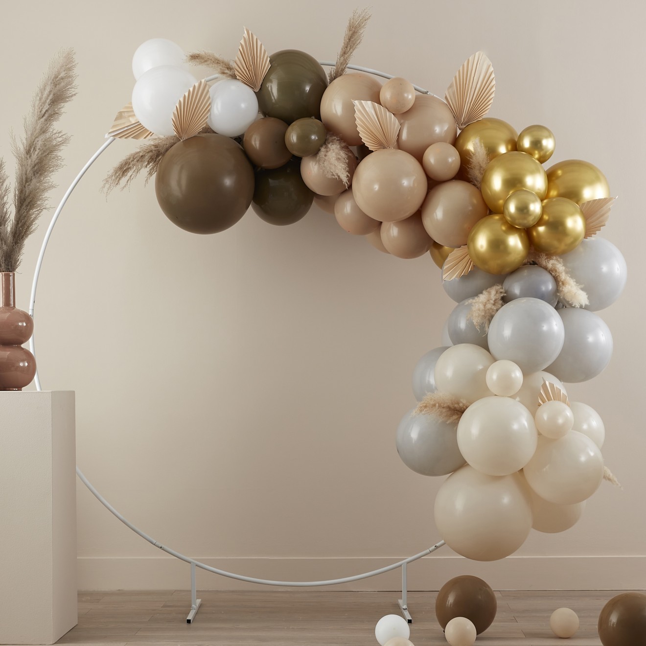 1 Balloon Arch - Paper Fans - Taupe, Brown & Nude