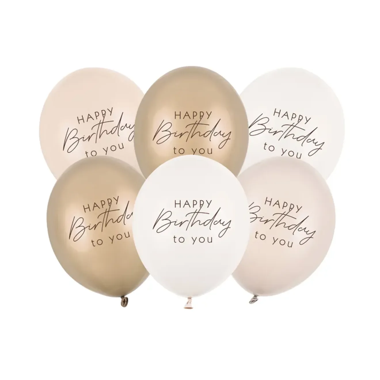 6 Motivballons - Ø 30 cm - Happy Birthday - Beige Mix