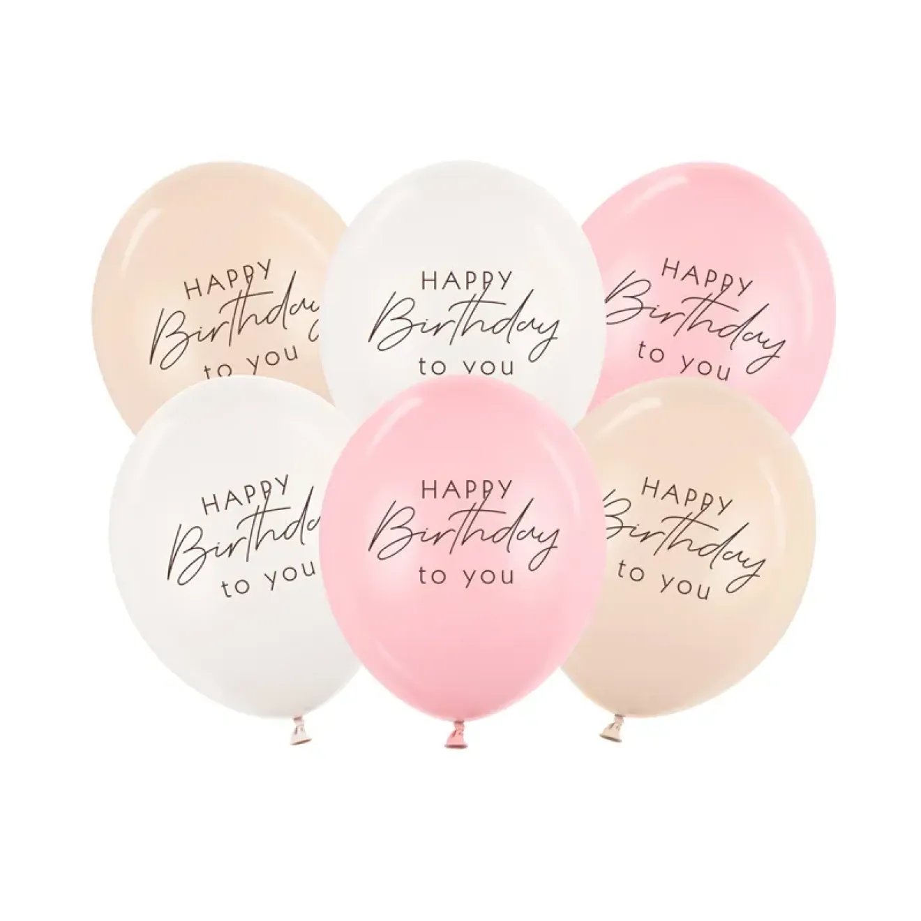 6 Motivballons - Ø 30 cm - Happy Birthday - Rosa Mix