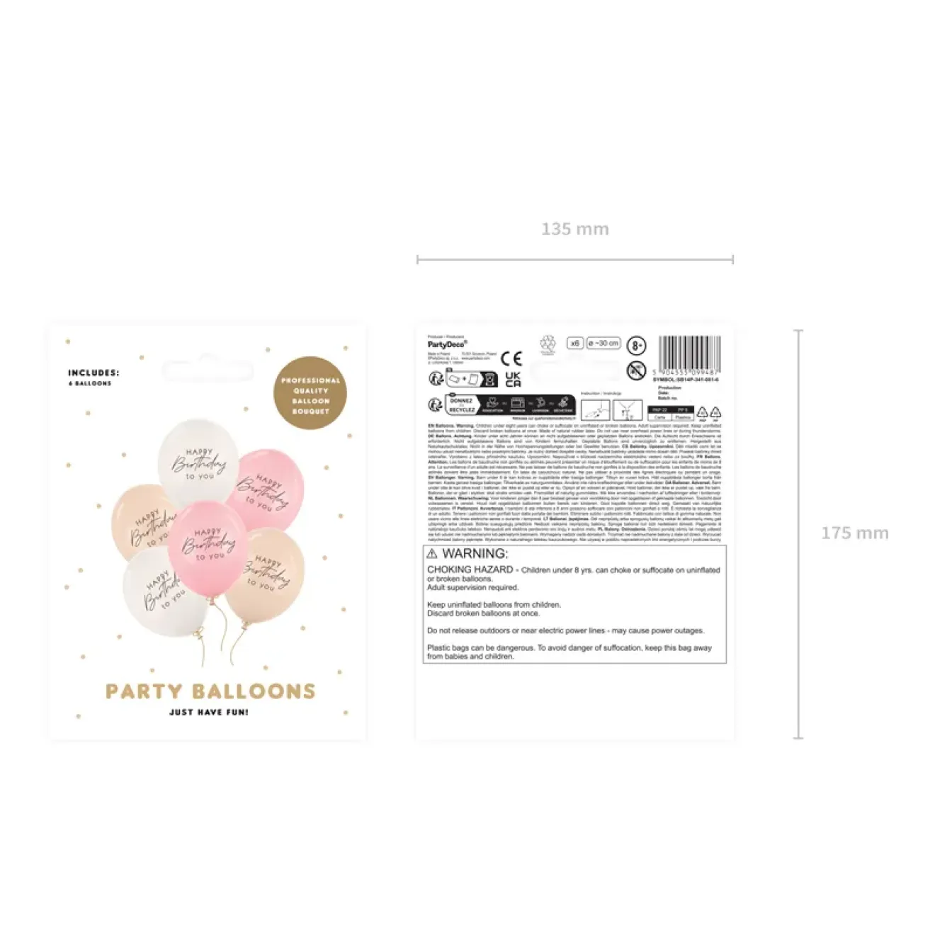 6 Motivballons - Ø 30 cm - Happy Birthday - Rosa Mix