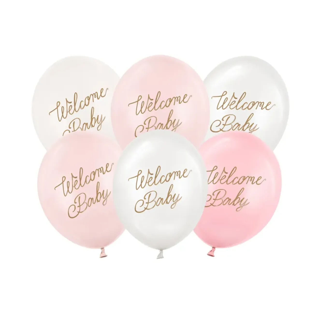 6 Motivballons - Ø 30 cm - Welcome Baby - Rosa Mix
