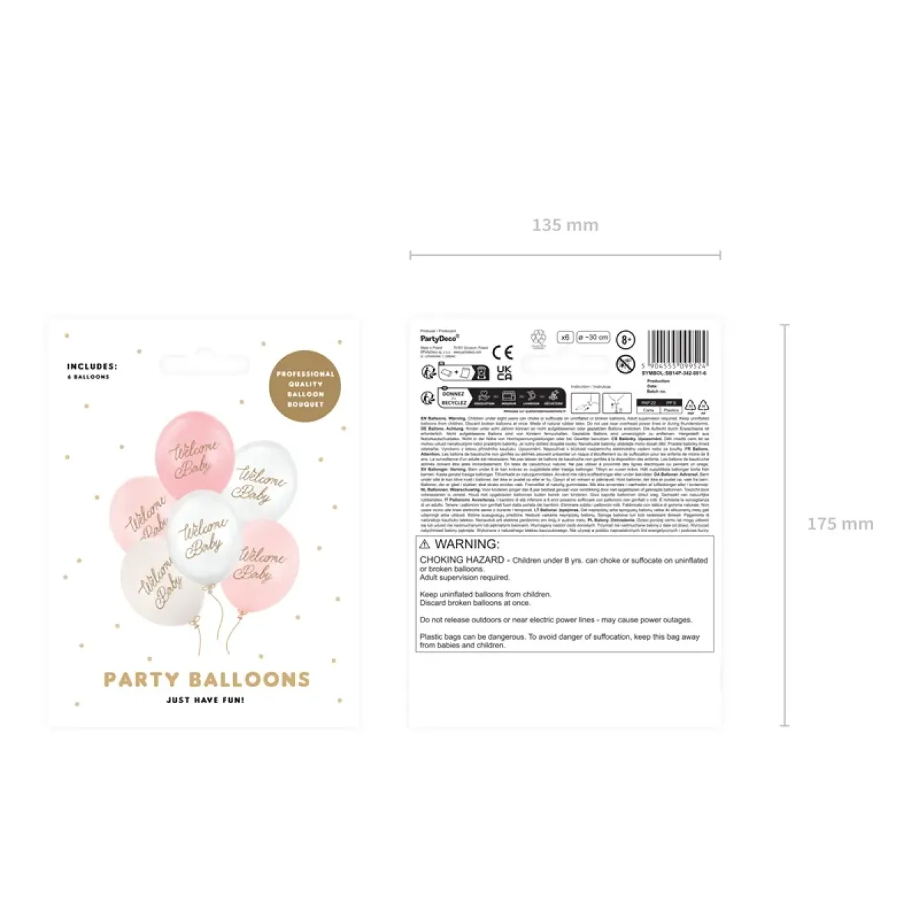 6 Motivballons - Ø 30 cm - Welcome Baby - Rosa Mix