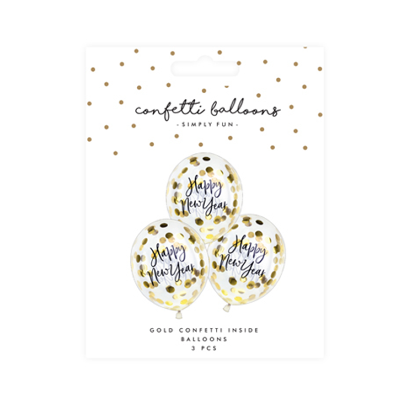 3 Konfettiballons - Ø 30cm - Happy New Year - Gold