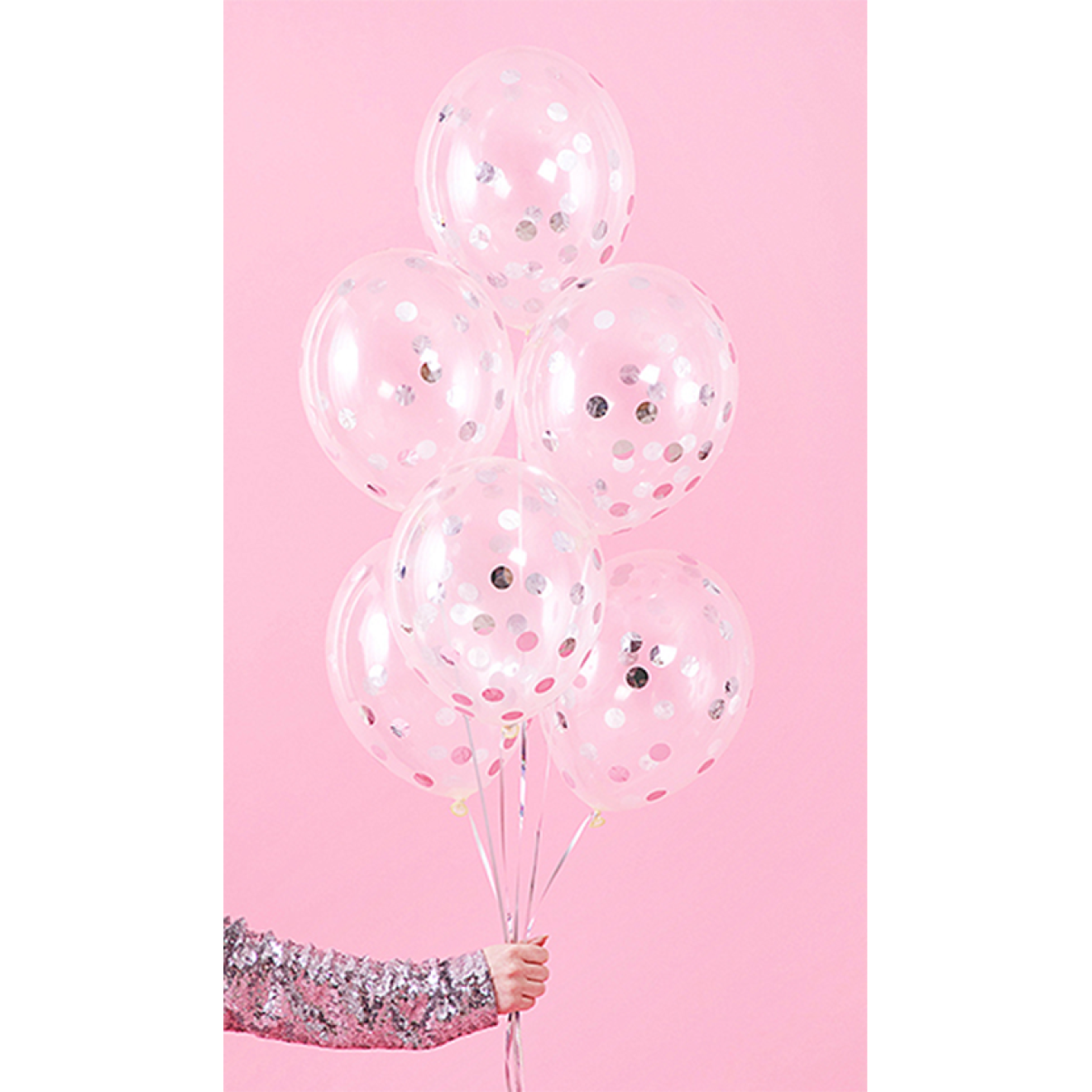 6 Konfettiballons - Ø 30cm - Dotty - Silber
