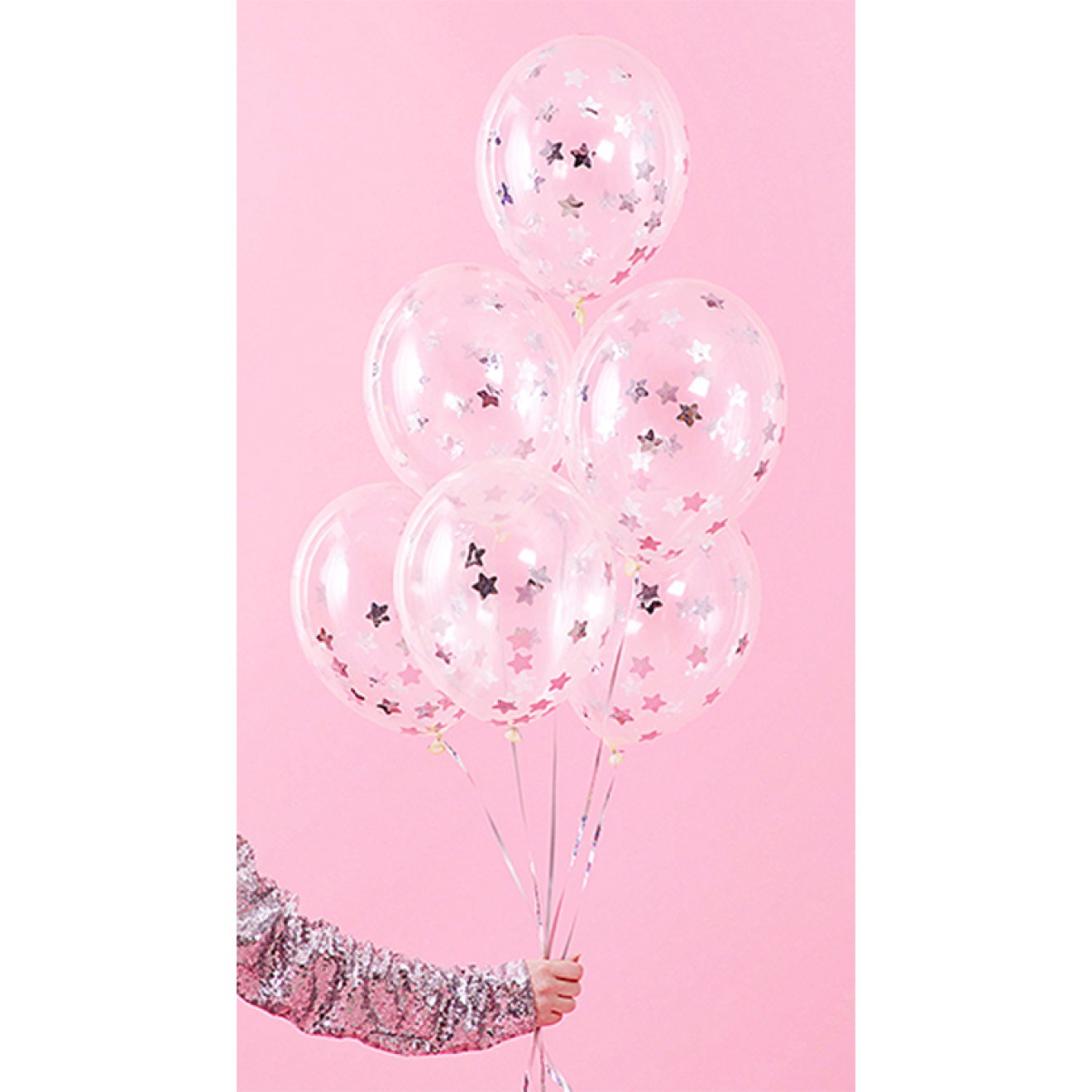 6 Konfettiballons - Ø 30cm - Stars - Silber