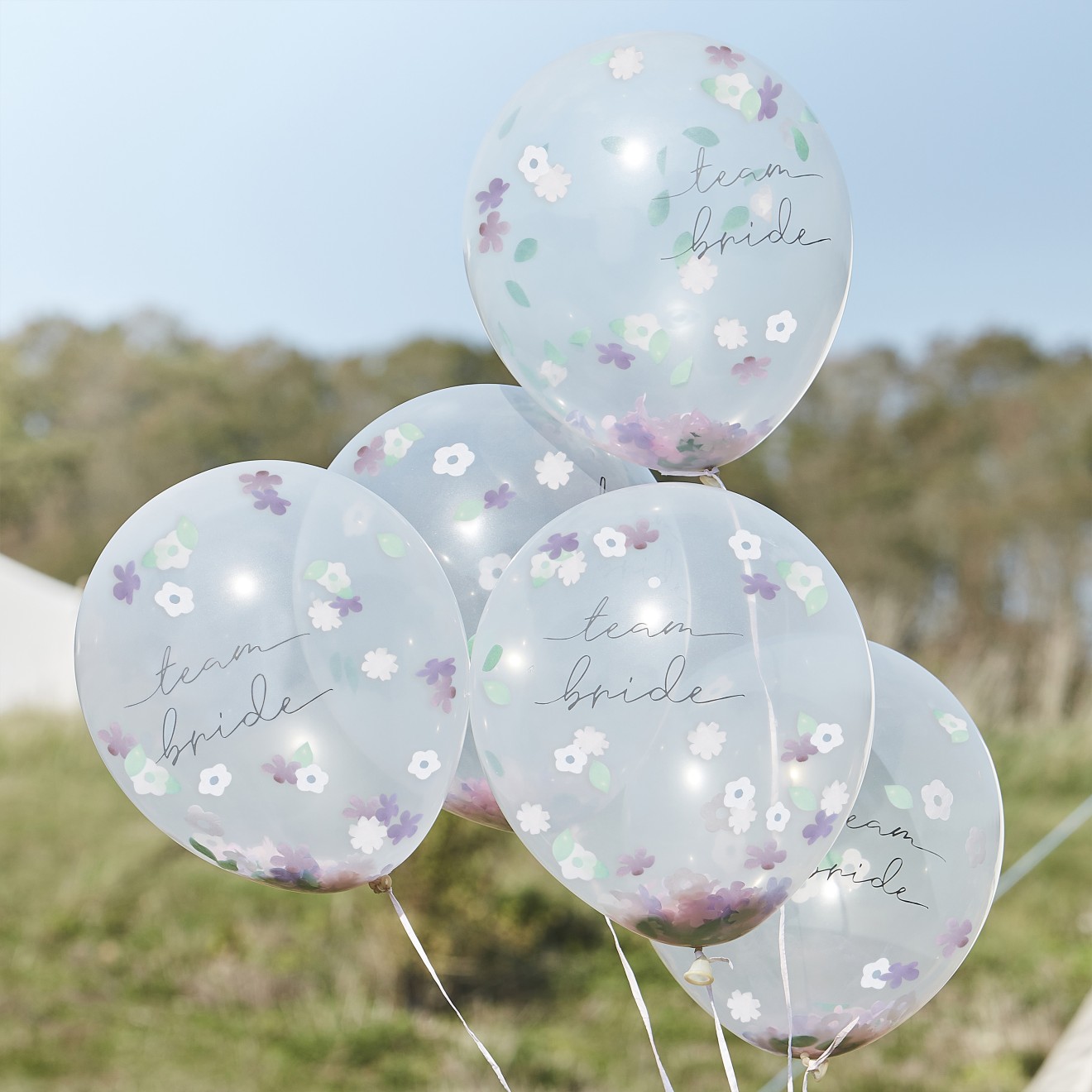 5 Balloons - Flower Confetti Filled - Team Bride