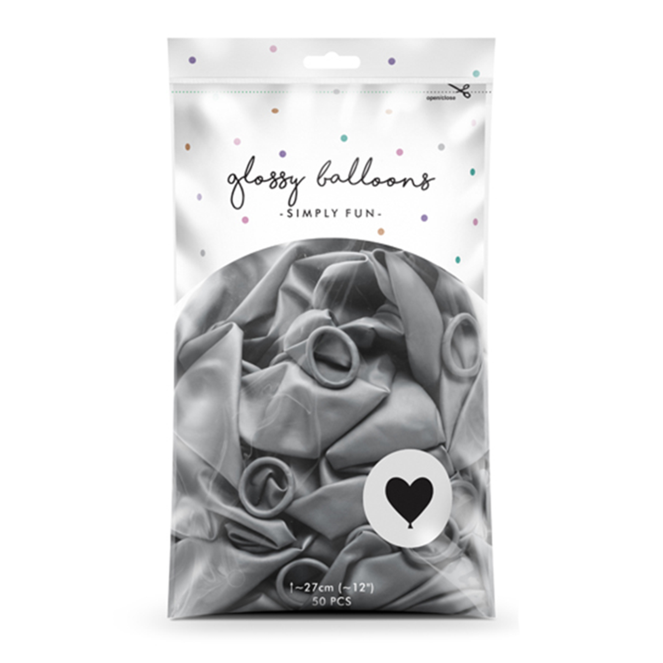 50 Herzballons - Ø 27cm - Glossy - Silber
