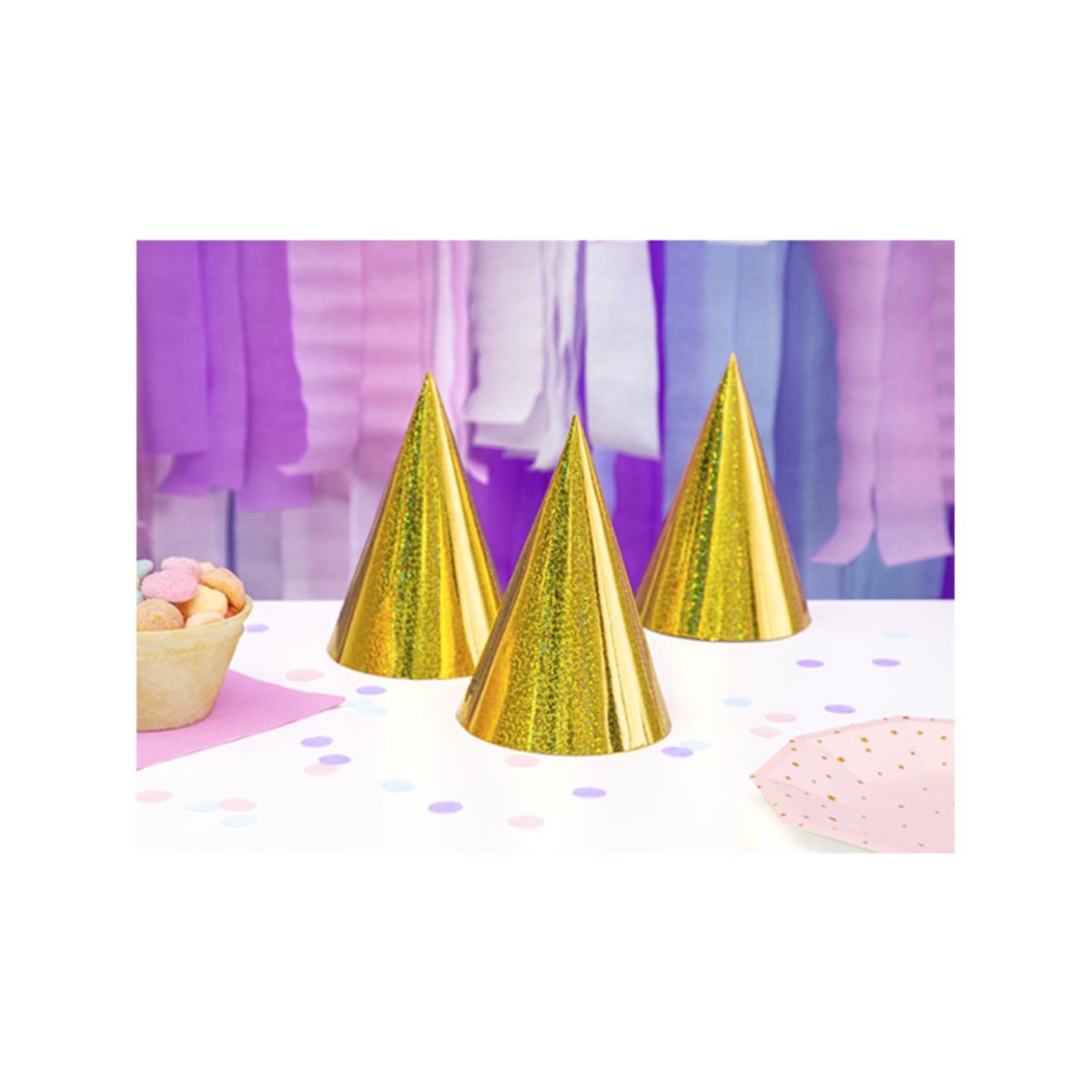 6 Partyhüte - Holographic - Gold