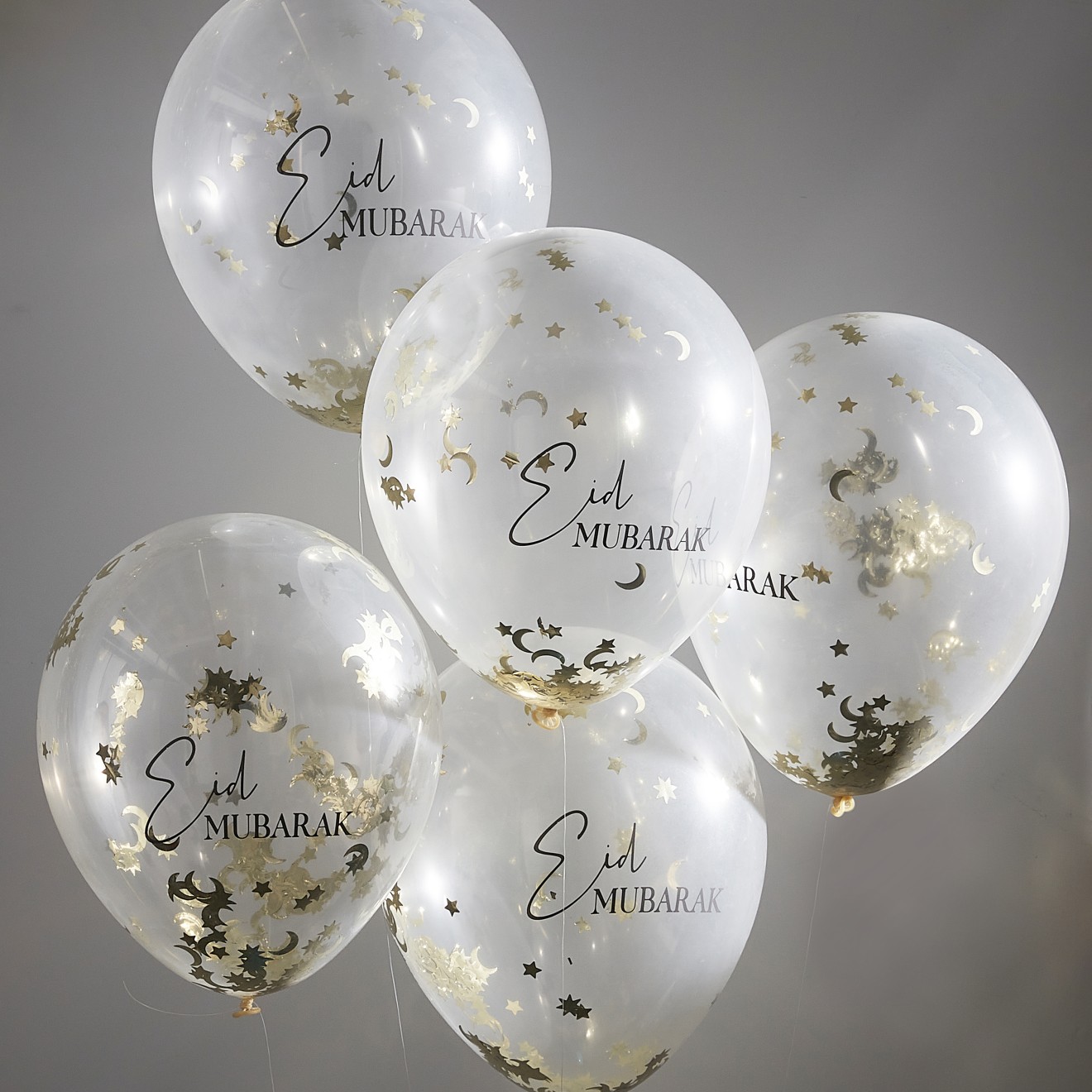 5 Balloon Bundle - Eid Mubarak Printed Confetti Balloons