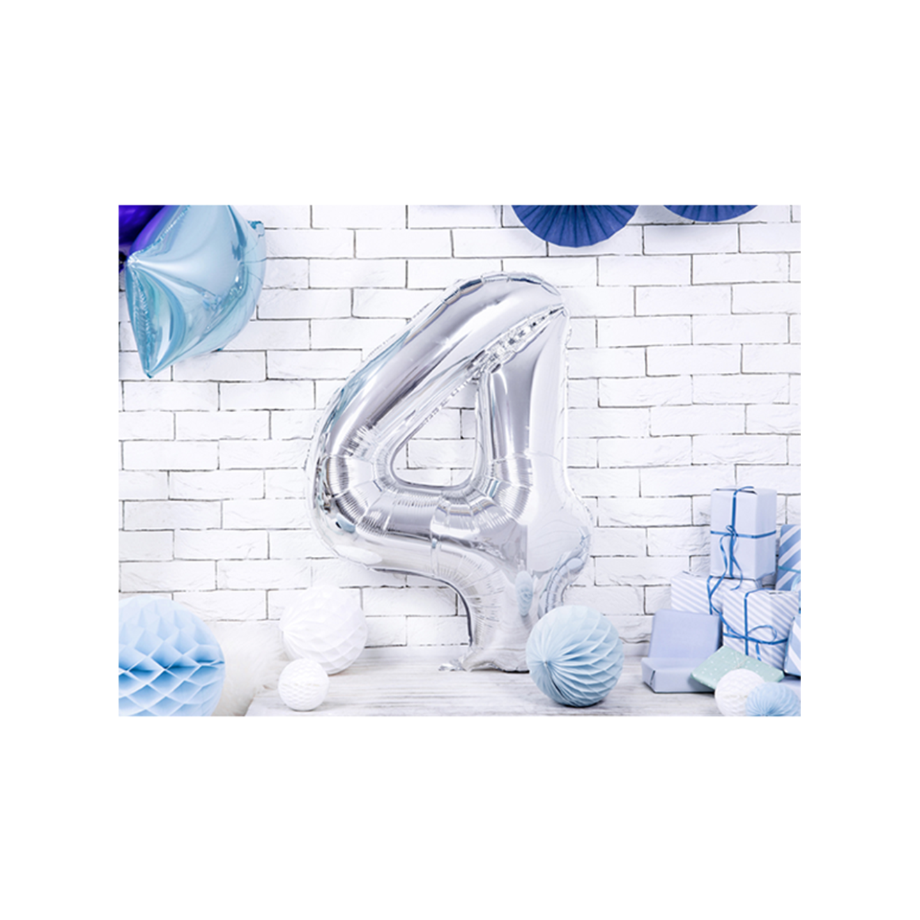 1 Ballon XXL - Zahl 4 - Silber