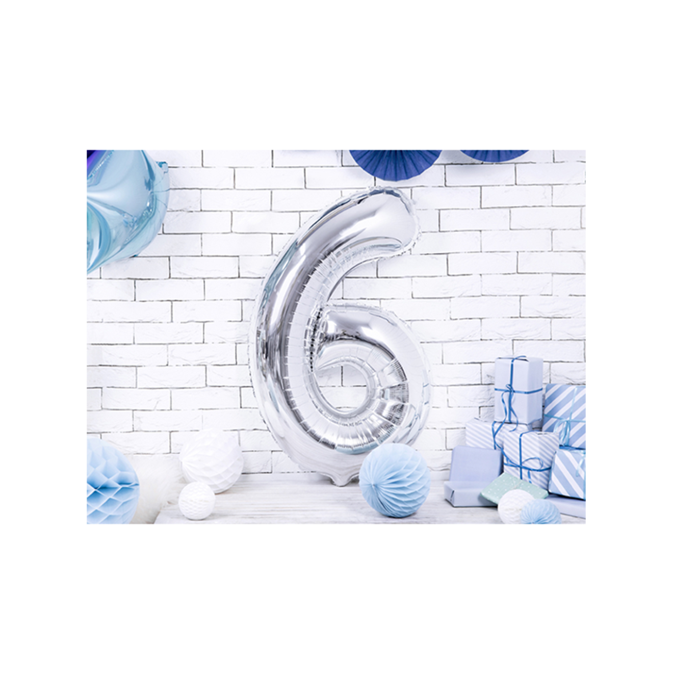 1 Ballon XXL - Zahl 6 - Silber