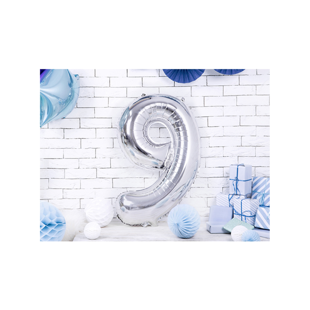 1 Ballon XXL - Zahl 9 - Silber