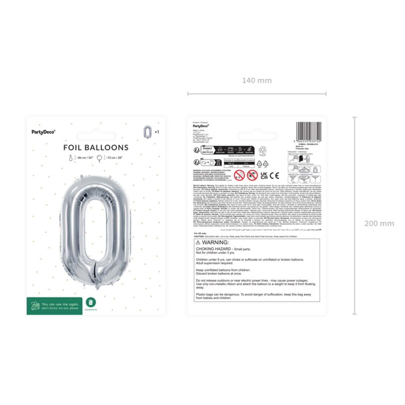 1 Balloon XL - Zahl 0 - Silber