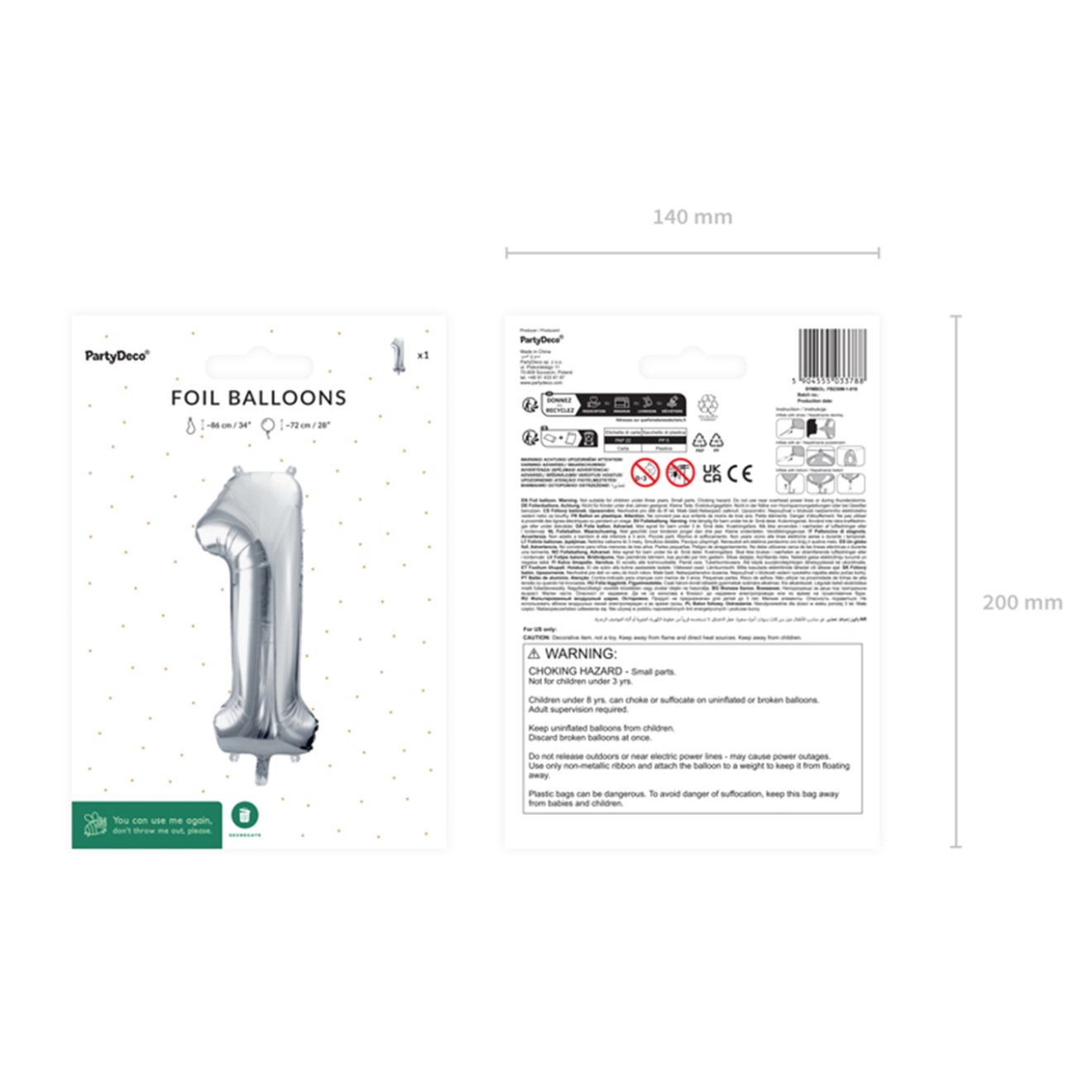 1 Balloon XL - Zahl 1 - Silber