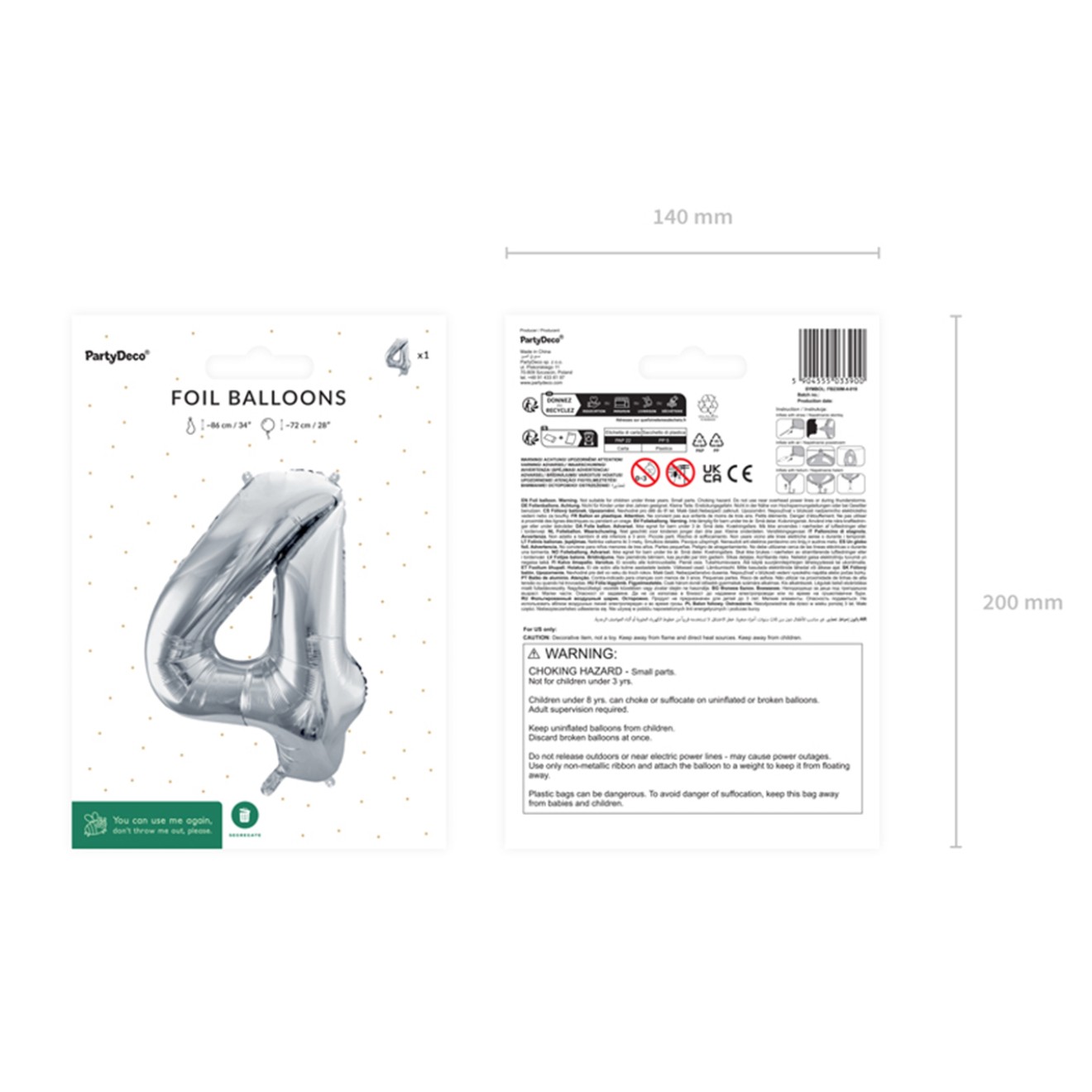 1 Balloon XL - Zahl 4 - Silber