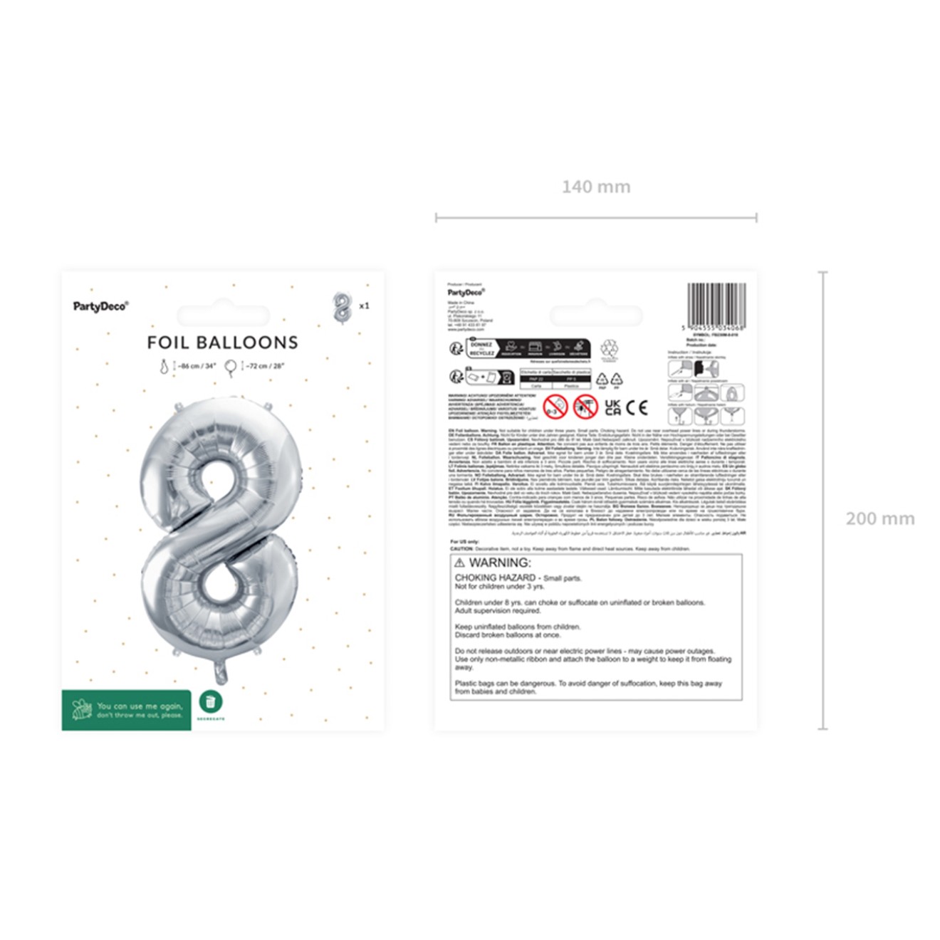 1 Balloon XL - Zahl 8 - Silber