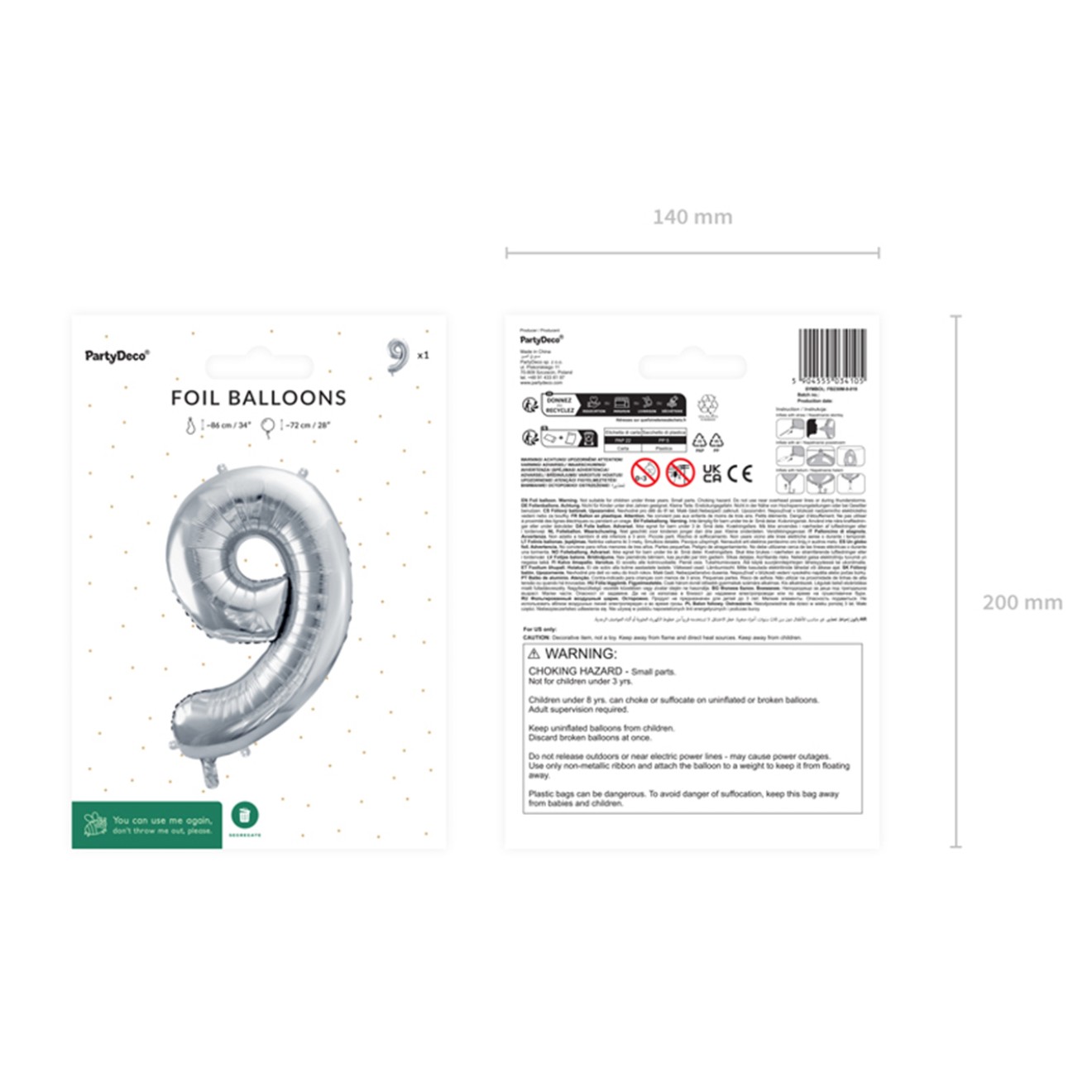 1 Balloon XL - Zahl 9 - Silber