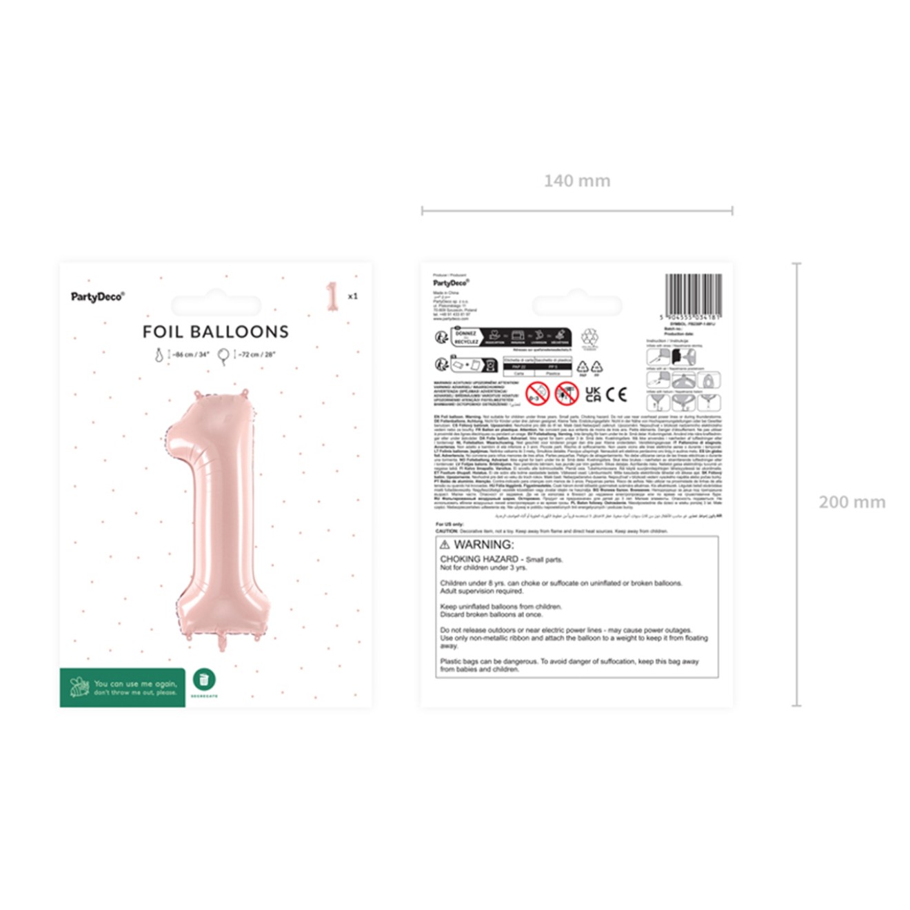 1 Balloon XL - Zahl 1 - Rosa