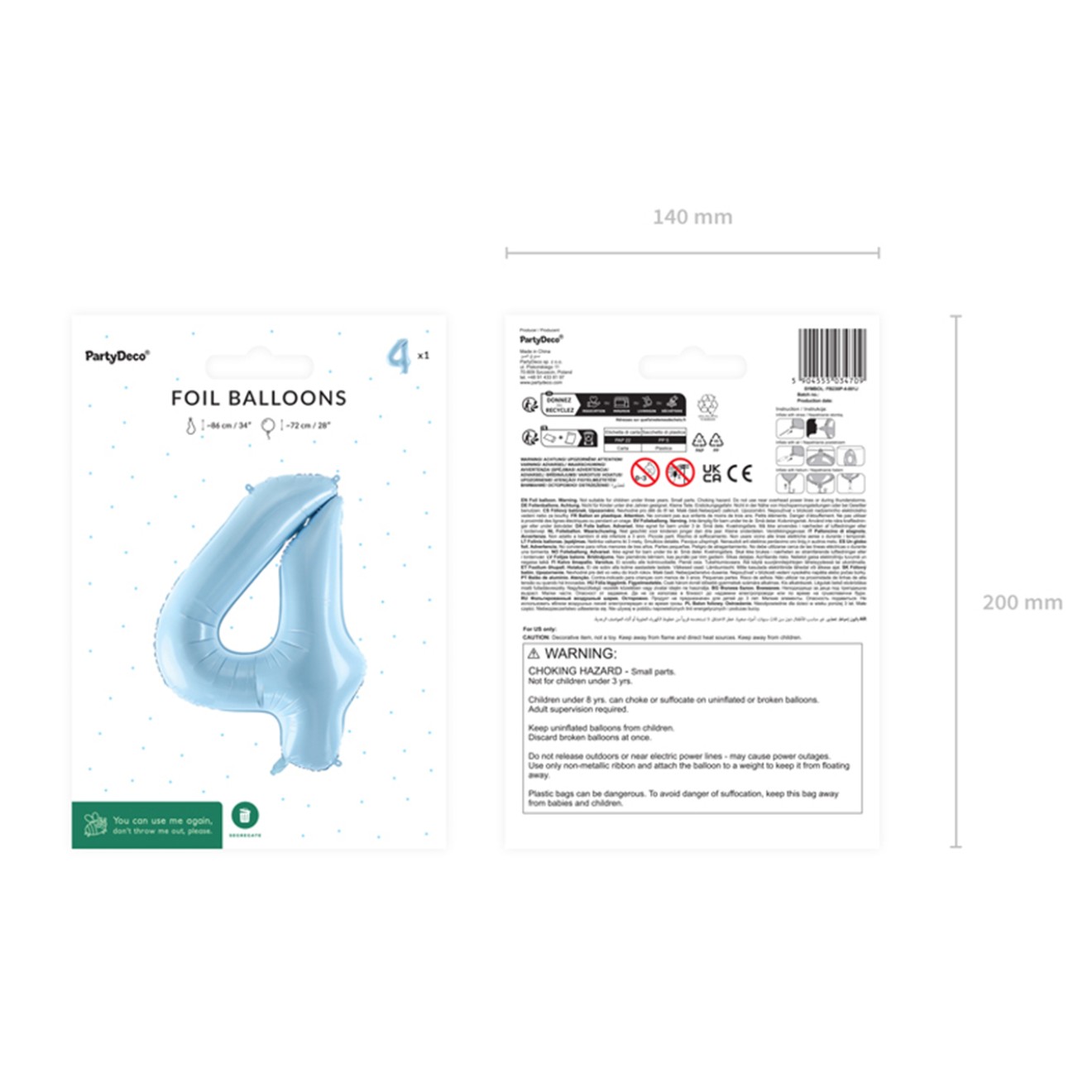 1 Balloon XL - Zahl 4 - Hellblau