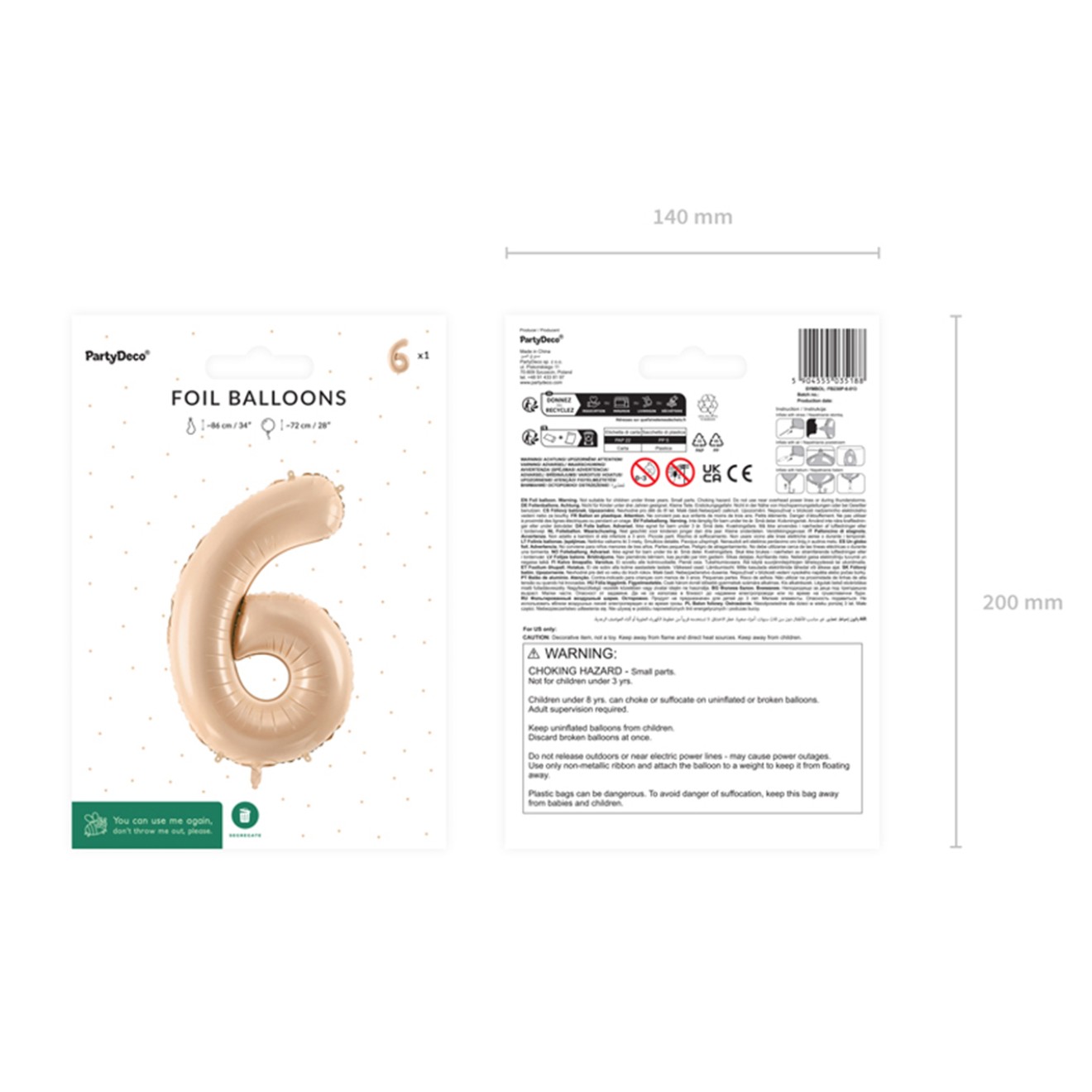 1 Balloon XL - Zahl 6 - Beige