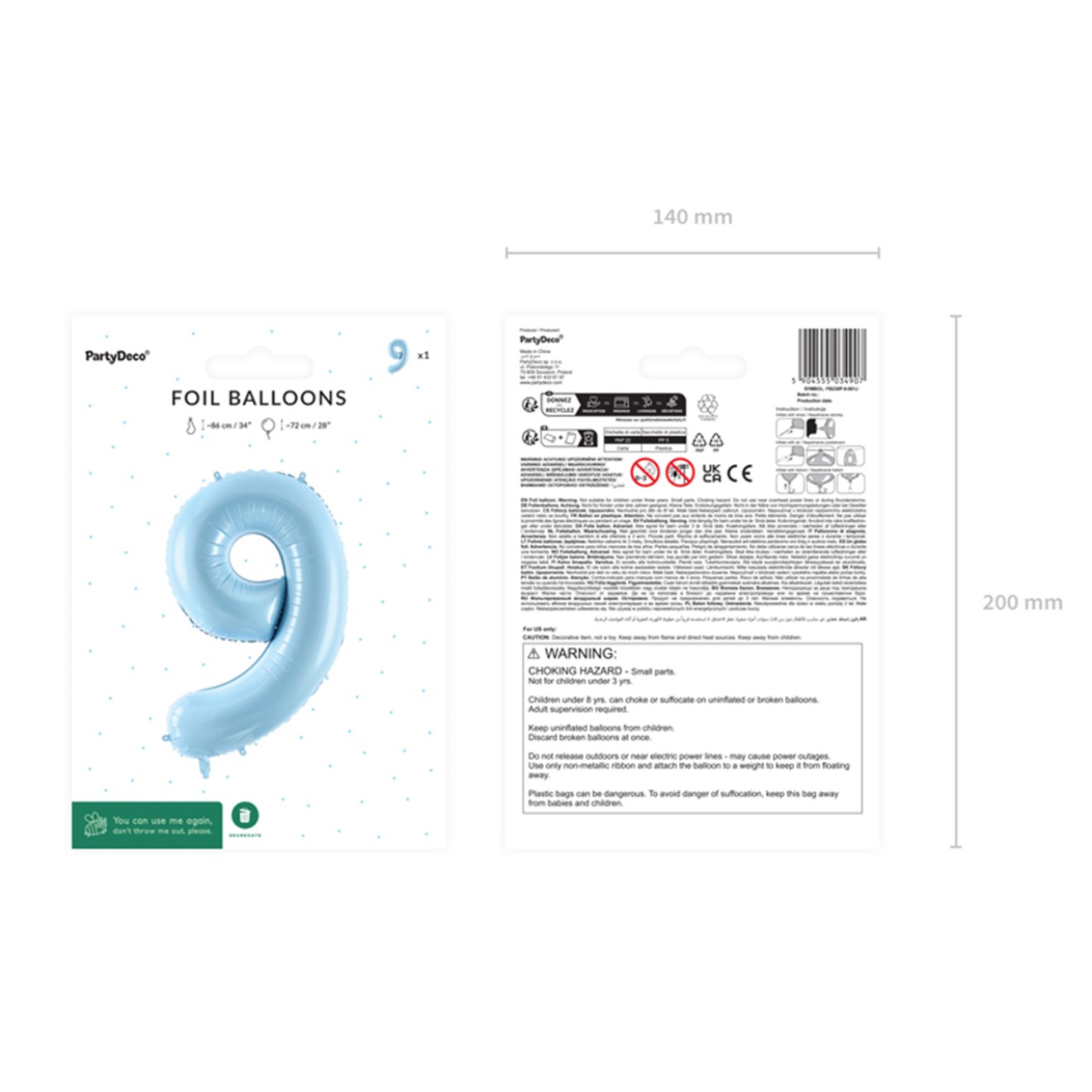 1 Balloon XL - Zahl 9 - Hellblau