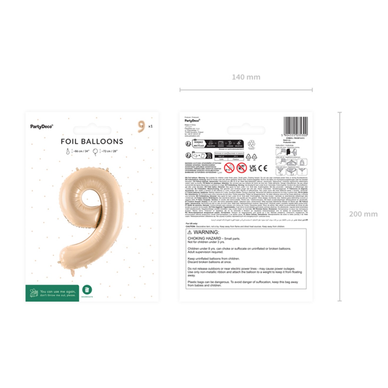 1 Balloon XL - Zahl 9 - Beige