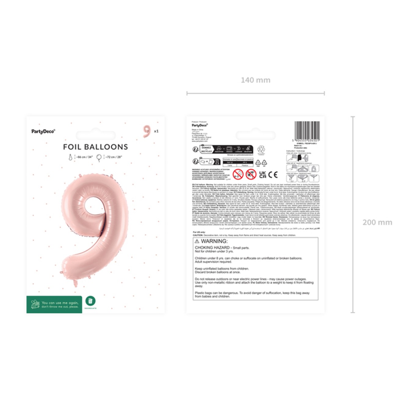 1 Balloon XL - Zahl 9 - Rosa