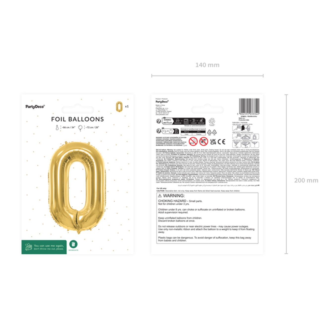 1 Balloon XL - Zahl 0 - Gold