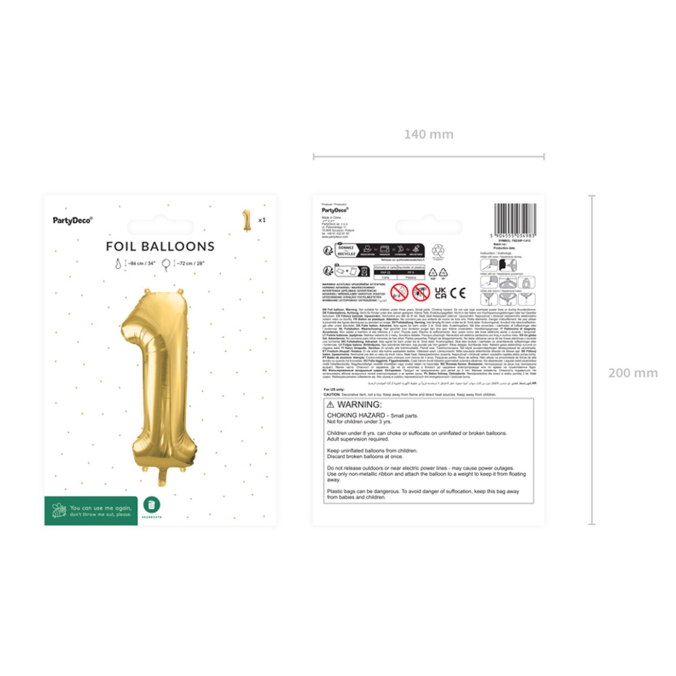 1 Balloon XL - Zahl 1 - Gold