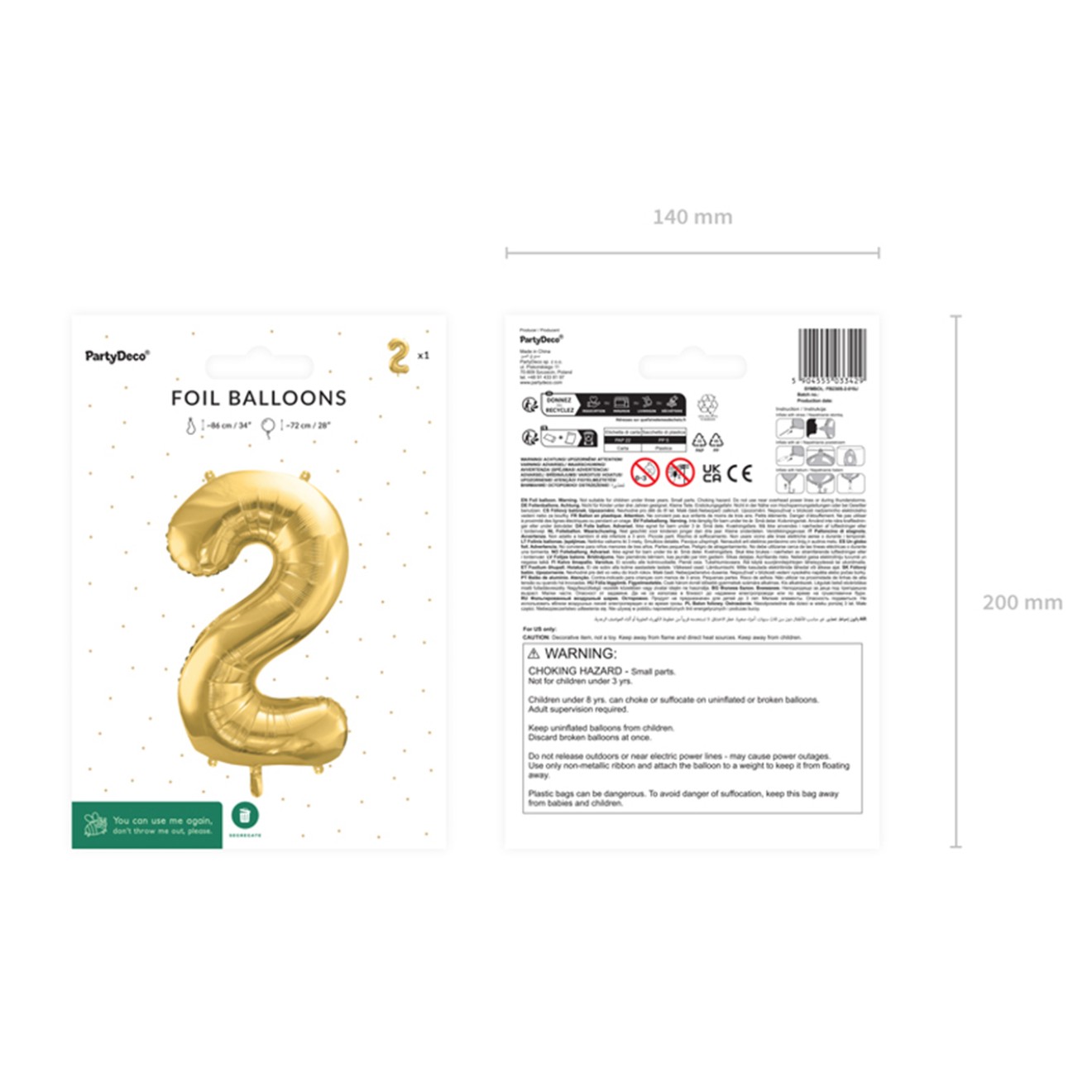 1 Balloon XL - Zahl 2 - Gold
