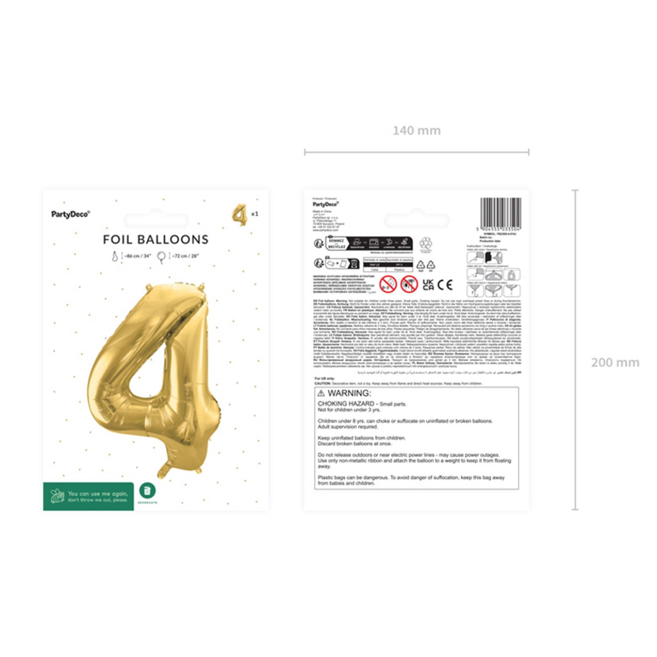 1 Balloon XL - Zahl 4 - Gold