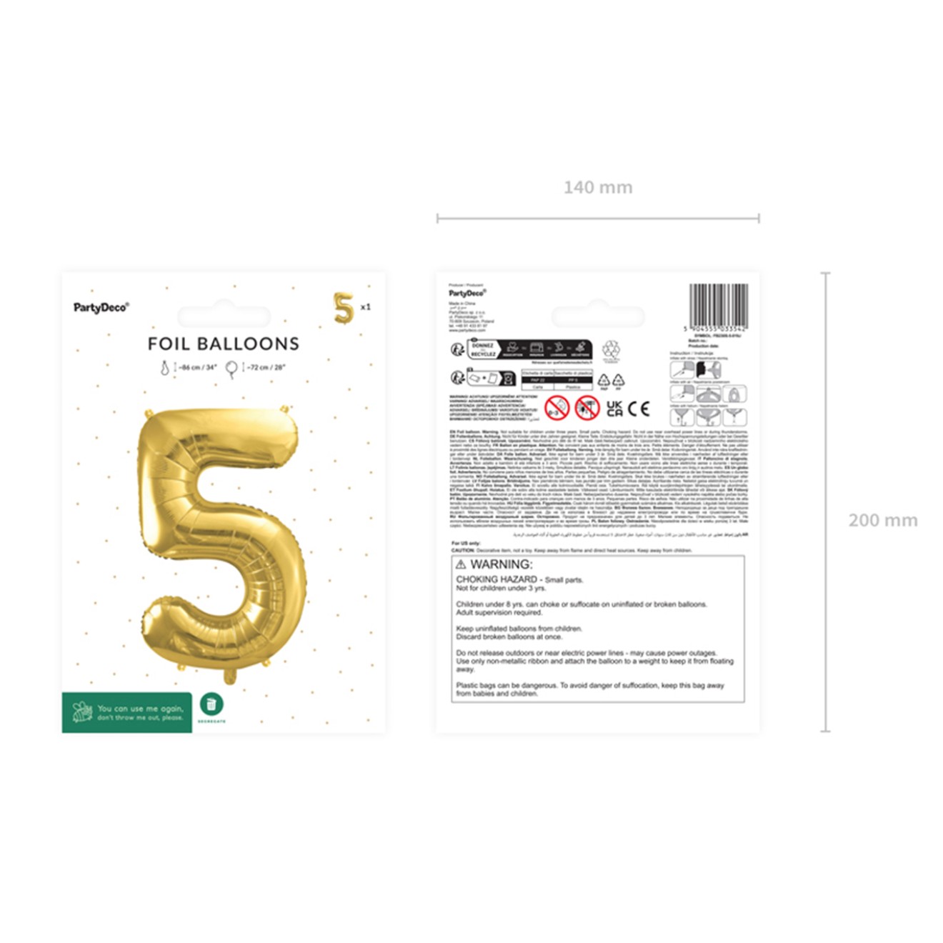 1 Balloon XL - Zahl 5 - Gold