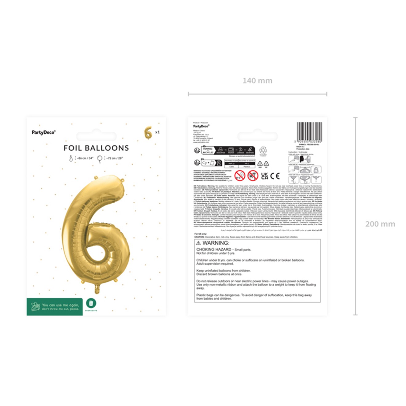 1 Balloon XL - Zahl 6 - Gold