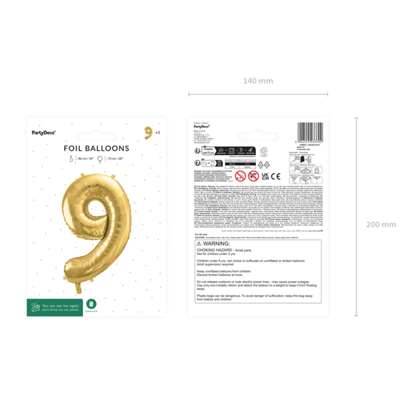 1 Balloon XL - Zahl 9 - Gold